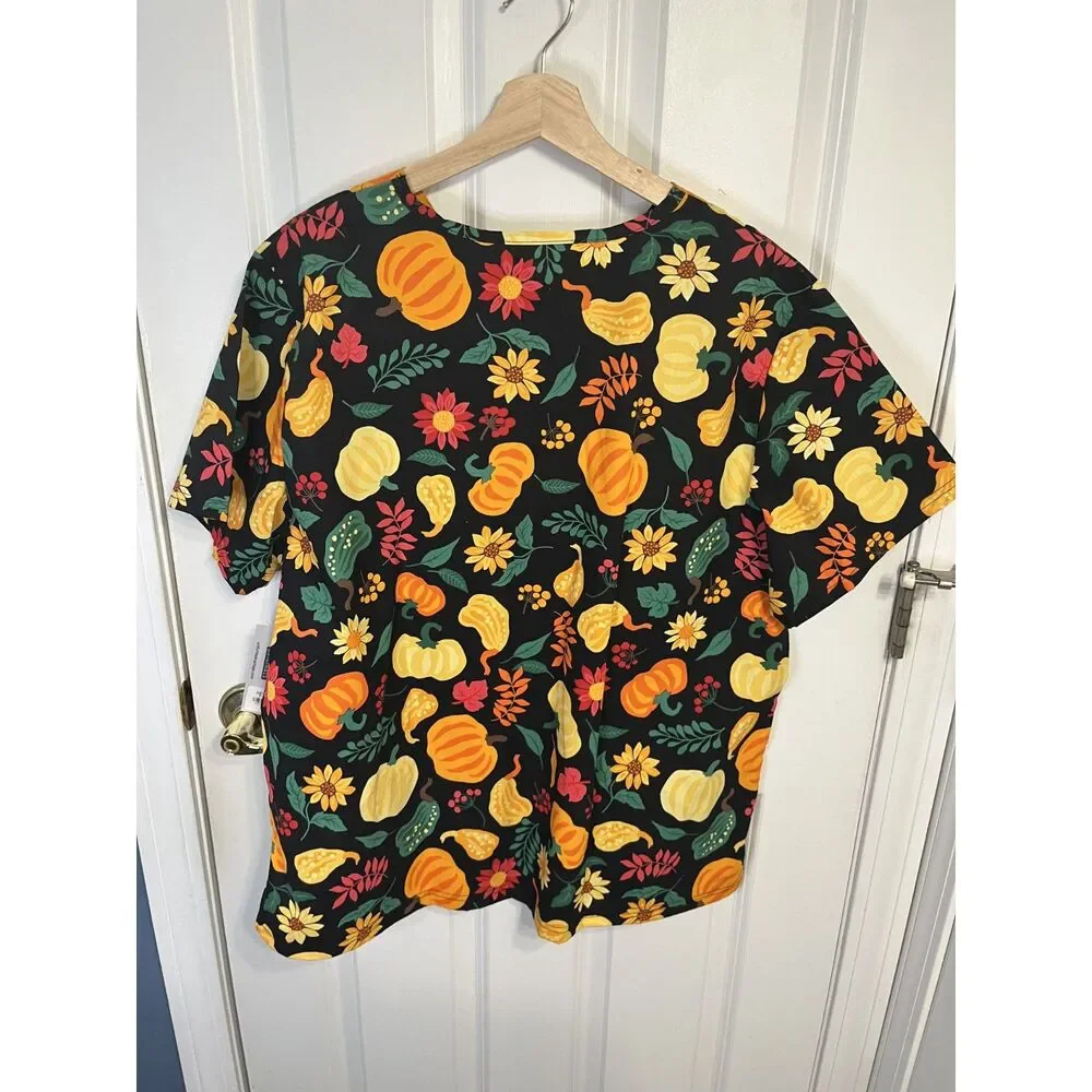 Butter-Soft Originals Fall Gourds & Leaves Print Scrubs Size XL - NWT - Picture 2 of 5